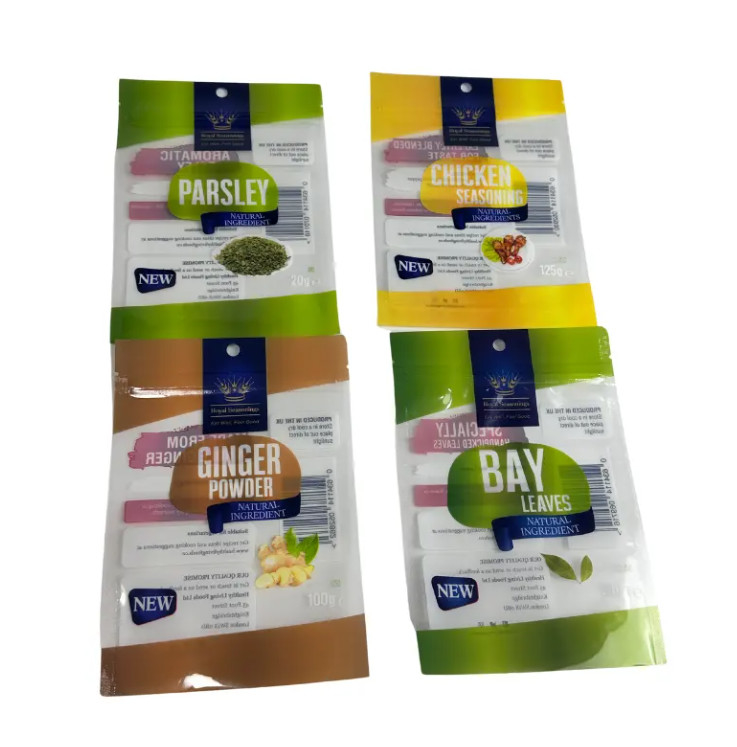 Saquete impresso sob medida, laminado, 3 lados selos, sacos de plástico, temperos, temperos, saquetes comestíveis, embalagens, sacos Ziplock Mylar