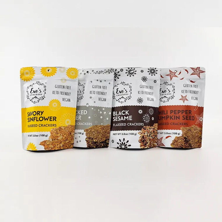 Impressão personalizada 100g 250g 500g Stand Up Pouch Crackers de linhaça resistentes ao odor Zipper sacos de embalagem de alimentos