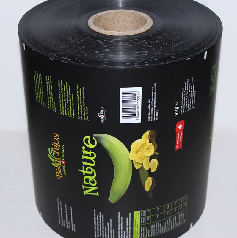 Filme de embalagem flexível fechado por calor personalizado para lanches, batatas, tortilhas de milho, farinha de milho, fatias de banana