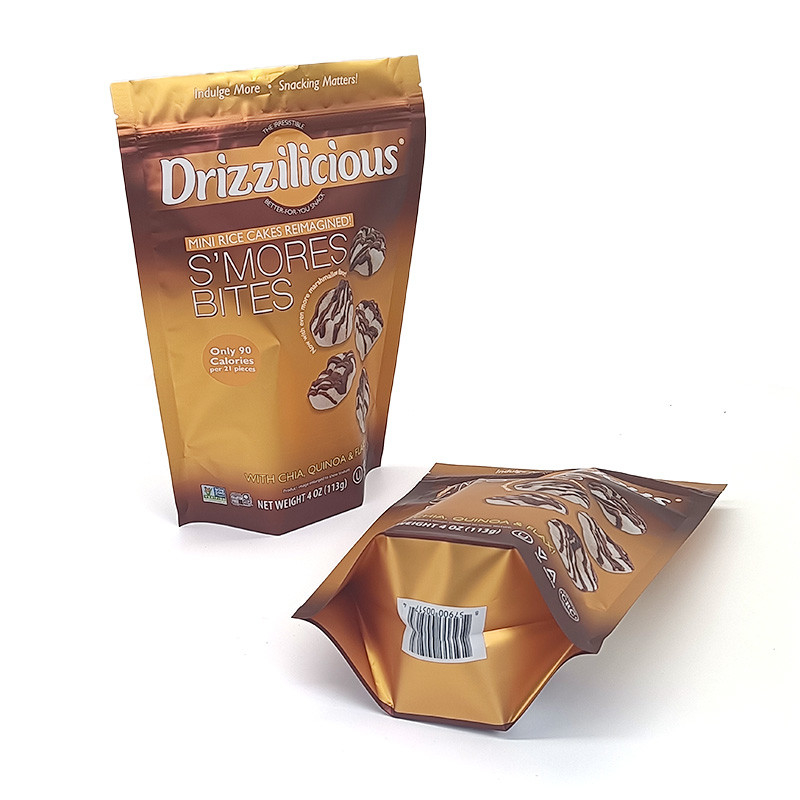 A embalagem do zíper de Mini Aluminium Foil Stand Up do ouro ensaca o empacotamento de alimento do bolo de arroz